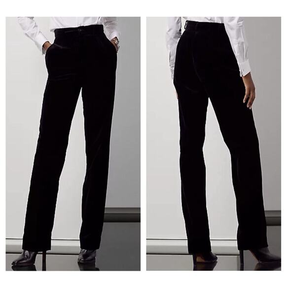 Ralph Lauren Collection Purple Label Black Velvet Pants 12 Slim High Rise Cotton - Picture 1 of 11